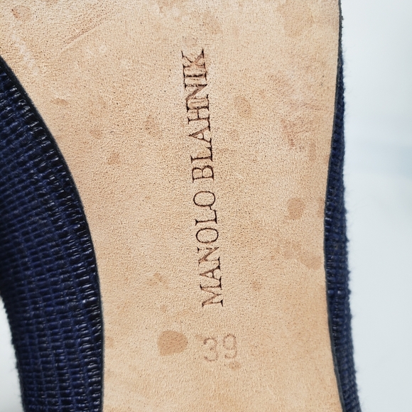Manolo Blahnik Navy Blue Weave Embossed Pump High Heel sz EU 39 / US 8.5 - Picture 10 of 11